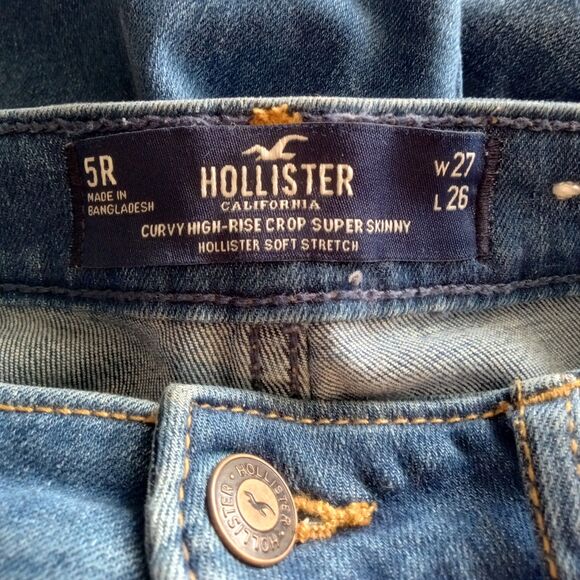 HOLLISTER Curvy High Rise Crop Sz 5 5R Women's Juniors Distressed Skinny Jeans - Picture 4 of 4